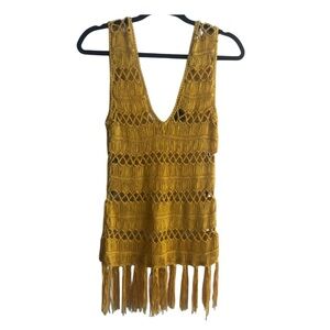 Forever 21 Tribal Cut Out Yellow Mustard Knit Top/Cover up